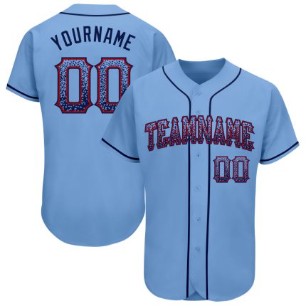 Custom Name and Number Authentic Baseball Jersey in Light Blue Navy-Red - Drift Fashion Style Personalized Light Blue Navy-Red