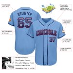 Custom Name and Number Authentic Baseball Jersey in Light Blue Navy-Red - Drift Fashion Style Personalized Light Blue Navy-Red