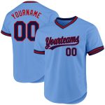 Custom Name and Number Authentic Throwback Baseball Jersey - Personalized Light Blue Navy-Red Team Apparel Personalized Light