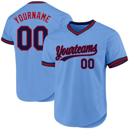 Custom Name and Number Authentic Throwback Baseball Jersey - Personalized Light Blue Navy-Red Team Apparel Personalized Light