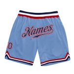 Custom Name Number Authentic Basketball Shorts Light Blue Navy Red Throwback Style Personalized Light Blue Navy-Red Authentic