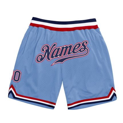 Custom Name Number Authentic Basketball Shorts Light Blue Navy Red Throwback Style Personalized Light Blue Navy-Red Authentic