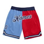 Custom Team Basketball Shorts with Name and Number - Light Blue Navy Red Authentic Throwback Split Fashion Personalized Light