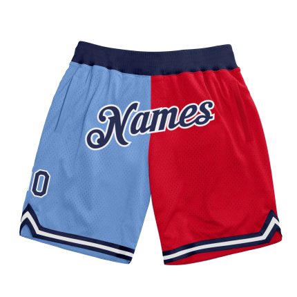 Custom Team Basketball Shorts with Name and Number - Light Blue Navy Red Authentic Throwback Split Fashion Personalized Light