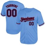 Custom Team Baseball Jersey - Personalized Light Blue Navy-Red Mesh with Name and Number - Authentic Throwback Design Personalized