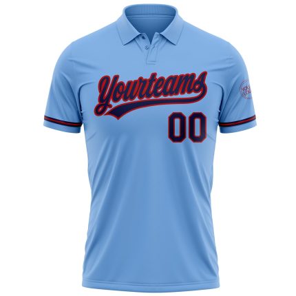 Custom Name and Number Light Blue Navy-Red Performance Vapor Golf Polo Shirt - Personalized Team Apparel Personalized Light