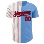 Custom Team Baseball Jersey with Personalized Name and Number - Light Blue Navy Red Pinstripe Authentic Fashion Design Personalized