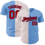 Custom Team Baseball Jersey with Personalized Name and Number - Light Blue Navy Red Pinstripe Authentic Fashion Design Personalized