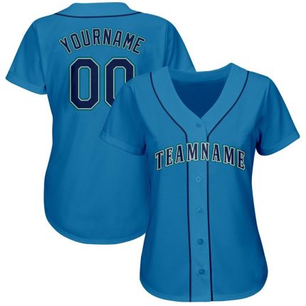 Custom Name and Number Baseball Jersey in Light Blue Navy-Teal - Personalized Team Apparel Personalized Light Blue Navy-Teal