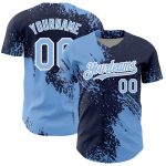 Custom Name and Number Light Blue Navy-White 3D Abstract Brush Stroke Baseball Jersey - Personalized Team Apparel Personalized