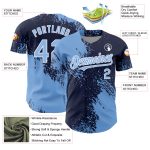 Custom Name and Number Light Blue Navy-White 3D Abstract Brush Stroke Baseball Jersey - Personalized Team Apparel Personalized