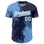 Custom Name and Number Light Blue Navy-White 3D Abstract Brush Stroke Baseball Jersey - Personalized Team Apparel Personalized