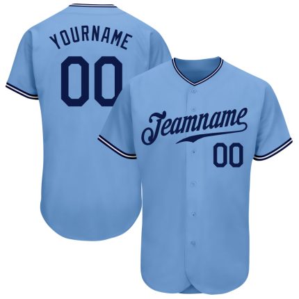 Custom Light Blue Baseball Jersey with Navy-White Design, Personalized Name and Number - Authentic Team Apparel Personalized
