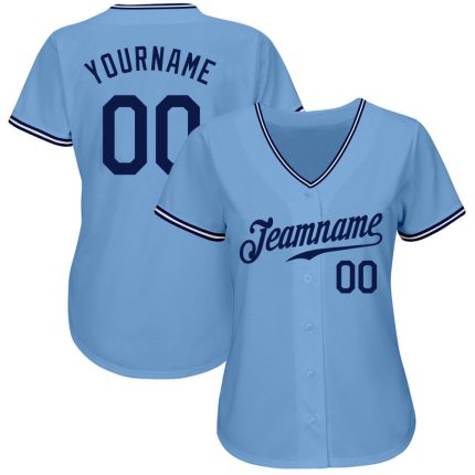 Custom Light Blue Baseball Jersey with Navy-White Design, Personalized Name and Number - Authentic Team Apparel Personalized