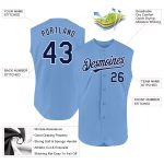 Personalized Light Blue Navy White Sleeveless Baseball Jersey Authentic Personalized Light Blue Navy-White Authentic Sleeveless