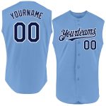 Personalized Light Blue Navy White Sleeveless Baseball Jersey Authentic Personalized Light Blue Navy-White Authentic Sleeveless