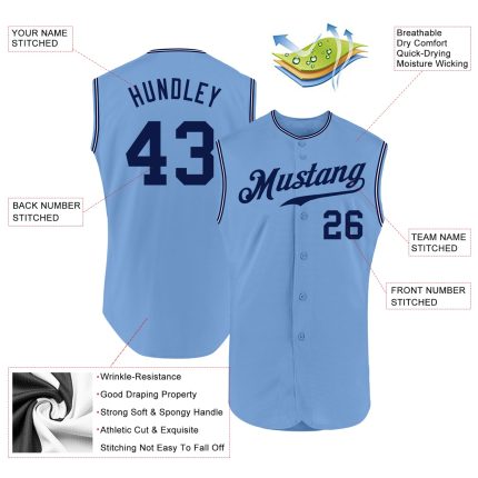 Personalized Custom Name & Number Light Blue Navy-White Sleeveless Baseball Jersey Personalized Light Blue Navy-White Authentic