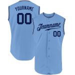 Personalized Custom Name & Number Light Blue Navy-White Sleeveless Baseball Jersey Personalized Light Blue Navy-White Authentic