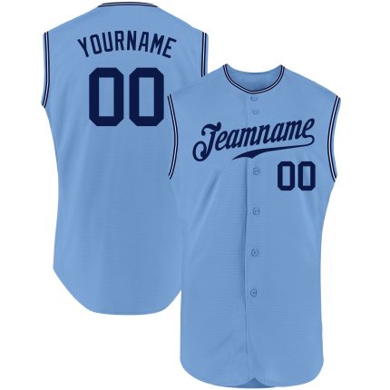 Personalized Custom Name & Number Light Blue Navy-White Sleeveless Baseball Jersey Personalized Light Blue Navy-White Authentic
