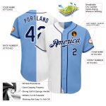 Custom Name and Number Baseball Jersey - Light Blue Navy-White Authentic Split Fashion Design Personalized Light Blue Navy-White