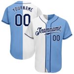 Custom Name and Number Baseball Jersey - Light Blue Navy-White Authentic Split Fashion Design Personalized Light Blue Navy-White