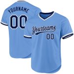 Custom Light Blue Navy-White Throwback Baseball Jersey - Personalized Team Name & Number Personalized Light Blue Navy-White