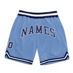 Customized Light Blue and Navy Authentic Throwback Basketball Shorts with Custom Name and Number Personalized Light Blue