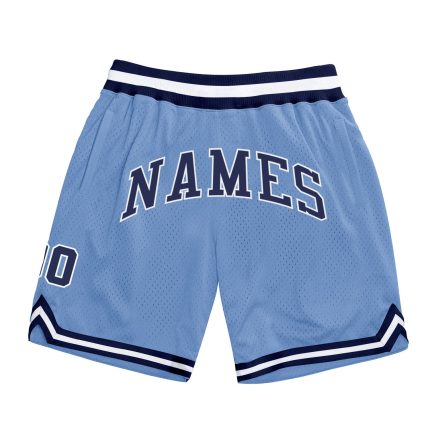 Customized Light Blue and Navy Authentic Throwback Basketball Shorts with Custom Name and Number Personalized Light Blue