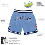 Customized Light Blue and Navy Authentic Throwback Basketball Shorts with Custom Name and Number Personalized Light Blue