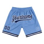 Personalized Light Blue Basketball Shorts - Authentic Throwback Navy-White Design Personalized Light Blue Navy-White Authentic