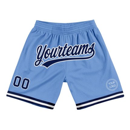 Personalized Light Blue Basketball Shorts - Authentic Throwback Navy-White Design Personalized Light Blue Navy-White Authentic