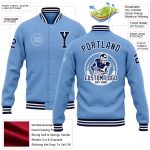 Personalized Light Blue Navy White Bomber Varsity Letterman Jacket - Custom Full-Snap Design Personalized Light Blue Navy-White