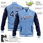 Custom Two-Tone Bomber Varsity Letterman Jacket with Personalized Name & Number - Light Blue Navy-White Personalized Light