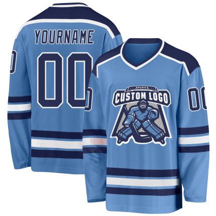 Custom Name and Number Hockey Jersey - Personalized Light Blue Navy-White Team Jersey Personalized Light Blue Navy-White