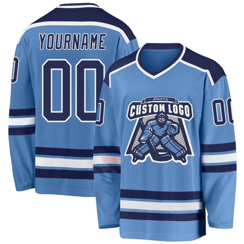 Custom Name and Number Hockey Jersey - Personalized Light Blue Navy-White Team Jersey Personalized Light Blue Navy-White