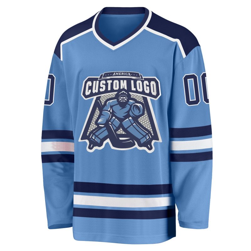 Custom Name and Number Hockey Jersey - Personalized Light Blue Navy-White Team Jersey Personalized Light Blue Navy-White