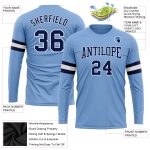 Custom Team Name Number Long Sleeve Performance T-Shirt - Personalized Light Blue Navy-White Personalized Light Blue Navy-White