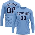 Custom Team Name Number Long Sleeve Performance T-Shirt - Personalized Light Blue Navy-White Personalized Light Blue Navy-White