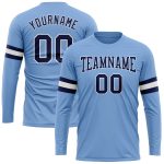 Custom Team Name Number Long Sleeve Performance T-Shirt - Personalized Light Blue Navy-White Personalized Light Blue Navy-White