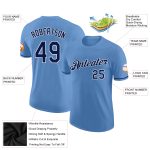 Custom Team Name and Number Personalized Light Blue Navy-White Performance T-Shirt Personalized Light Blue Navy-White Performance