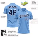 Custom Light Blue Navy White Golf Polo Shirt with Name and Number - Performance Vapor Team Apparel Personalized Light Blue