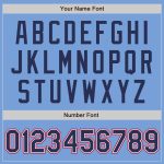 Custom Name and Number Light Blue Navy White-Red Bomber Varsity Jacket Full-Snap Letterman Style Personalized Light Blue
