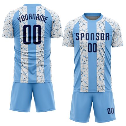 Personalized Light Blue and Navy Sublimation Soccer Jersey Uniform Personalized Light Blue Navy-White Sublimation Soccer