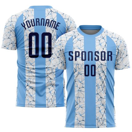 Personalized Light Blue and Navy Sublimation Soccer Jersey Uniform Personalized Light Blue Navy-White Sublimation Soccer