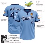 Custom Team Name and Number Unisex Softball Jersey - Light Blue Navy White Two-Button Design Personalized Light Blue Navy-White