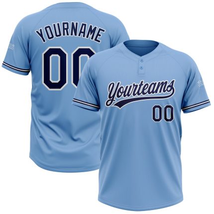 Light Blue Navy White Personalized Unisex Softball Jersey Two-Button Personalized Light Blue Navy-White Two-Button Unisex