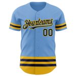 Custom Team Baseball Jersey with Personalized Name and Number - Light Blue Navy Yellow Line Personalized Light Blue Navy-Yellow