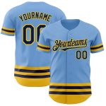 Custom Team Baseball Jersey with Personalized Name and Number - Light Blue Navy Yellow Line Personalized Light Blue Navy-Yellow