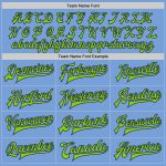 Custom Team Name Number Neon Green Navy Bomber Varsity Letterman Jacket Personalized Light Blue Full-Snap Personalized Light