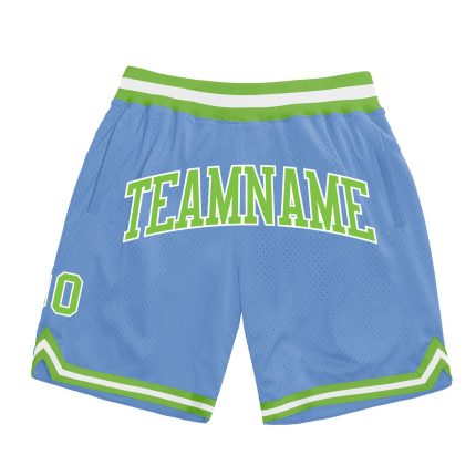 Custom Light Blue Neon Green-White Throwback Basketball Shorts with Personalized Name and Number Personalized Light Blue